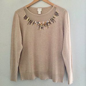 Chico's Camel Knit Sweater With Jewel Neckline Size 1(Medium)